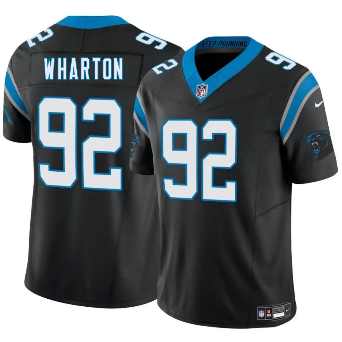 Men's Carolina Panthers #92 Tershawn Wharton Black 2025 F.U.S.E. Vapor Limited Stitched Football Jersey Men's Carolina Panthers #92 Tershawn Wharton Black 2025 F.U.S.E. Vapor Limited Stitched Football Jersey