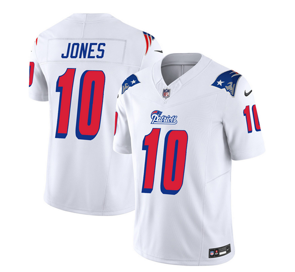 Men's New England Patriots #10 Mac Jones White 2023 F.U.S.E. Throwback Limited Stitched Stitched Football Jersey Men's New England Patriots #10 Mac Jones White 2023 F.U.S.E. Throwback Limited Stitched Stitched Football Jersey