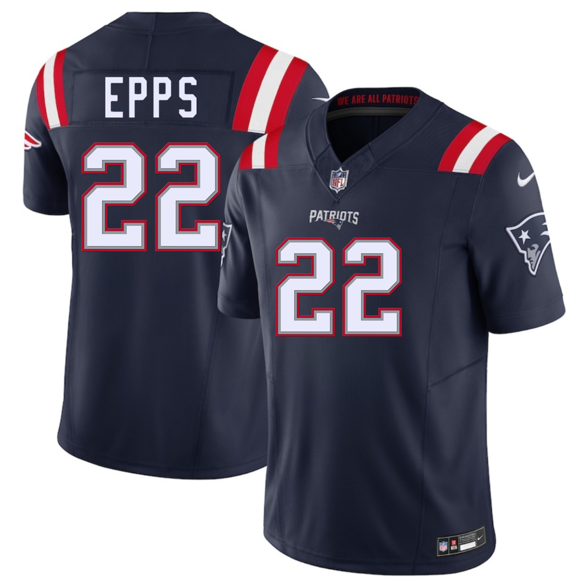 Men's New England Patriots #22 Marcus Epps Navy 2025 F.U.S.E. Vapor Limited Stitched Football Jersey Men's New England Patriots #22 Marcus Epps Navy 2025 F.U.S.E. Vapor Limited Stitched Football Jersey