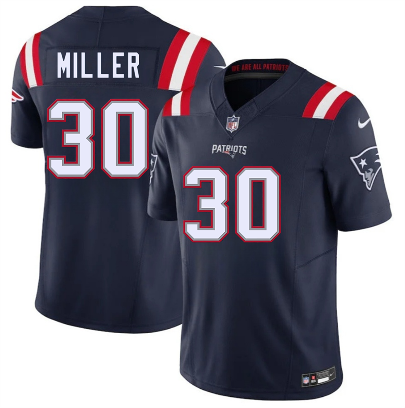 Men's New England Patriots #30 Jam Miller Navy 2026 Draft F.U.S.E. Vapor Limited Stitched Football Jersey