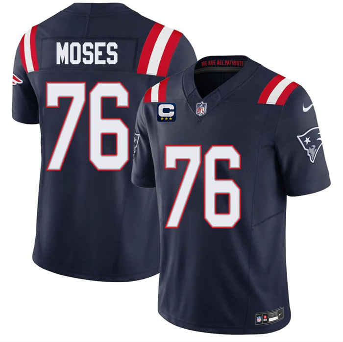 Men's New England Patriots #76 Morgan Moses Navy 2026 F.U.S.E. 3-Star C Pach Vapor Limited Stitched Football Jersey