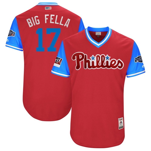 Phillies #17 Rhys Hoskins Red "Big Fella" Players Weekend Authentic Stitched MLB Jersey Phillies #17 Rhys Hoskins Red "Big Fella" Players Weekend Authentic Stitched MLB Jersey
