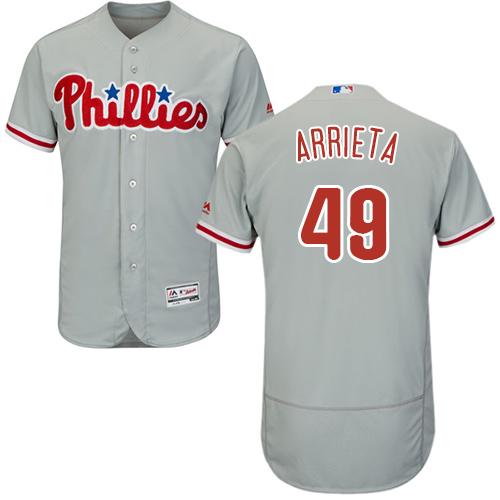 Phillies #49 Jake Arrieta Grey Flexbase Authentic Collection Stitched MLB Jersey Phillies #49 Jake Arrieta Grey Flexbase Authentic Collection Stitched MLB Jersey