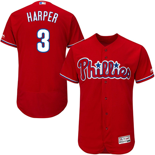Phillies #3 Bryce Harper Red Flexbase Authentic Collection Stitched MLB Jersey Phillies #3 Bryce Harper Red Flexbase Authentic Collection Stitched MLB Jersey