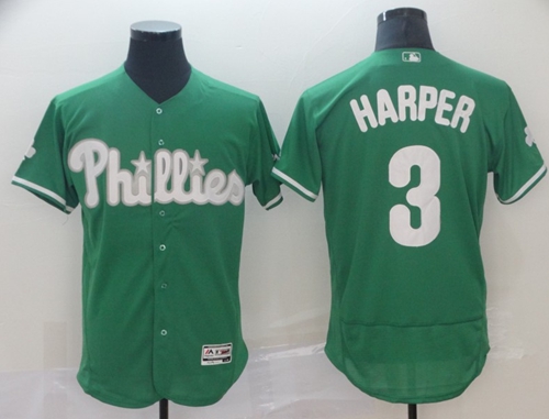 Phillies #3 Bryce Harper Green Flexbase Authentic Collection St. Patrick's Day Stitched MLB Jersey Phillies #3 Bryce Harper Green Flexbase Authentic Collection St. Patrick's Day Stitched MLB Jersey