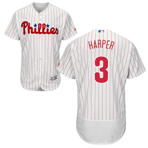 Phillies #3 Bryce Harper White(Red Strip) Flexbase Authentic Collection Stitched MLB Jersey Phillies #3 Bryce Harper White(Red Strip) Flexbase Authentic Collection Stitched MLB Jersey