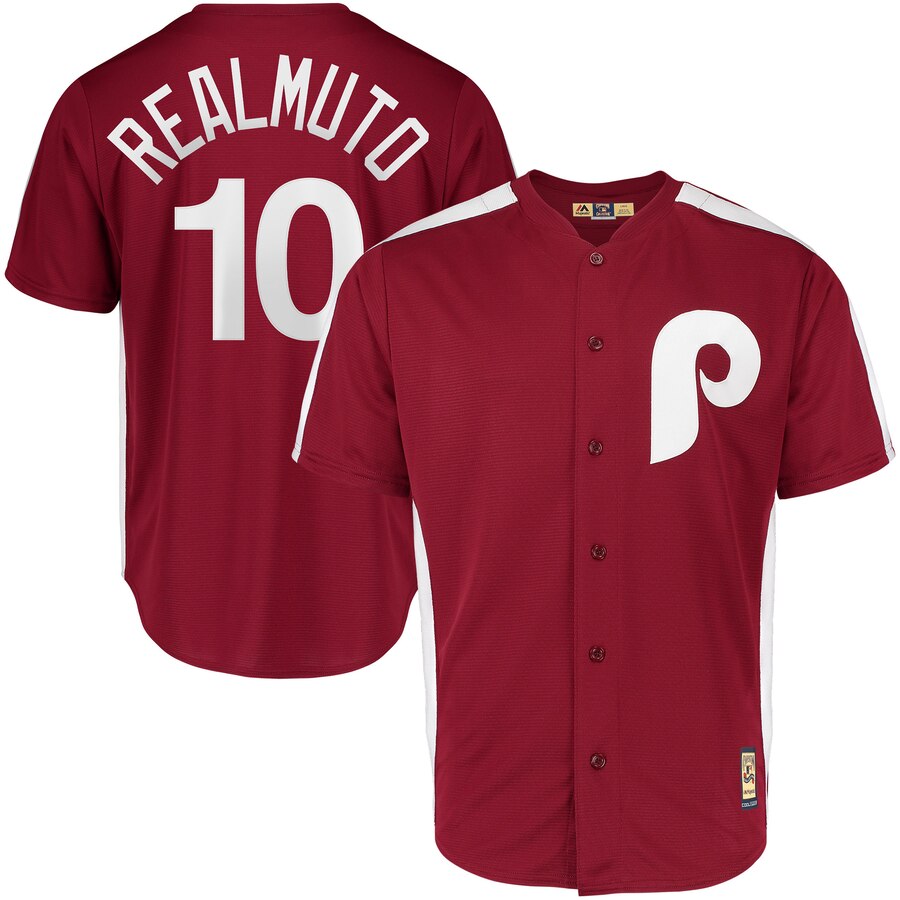 Philadelphia Phillies #10 JT Realmuto Majestic 1979 Saturday Night Special Cool Base Cooperstown Player Jersey Maroon Philadelphia Phillies #10 JT Realmuto Majestic 1979 Saturday Night Special Cool Base Cooperstown Player Jersey Maroon