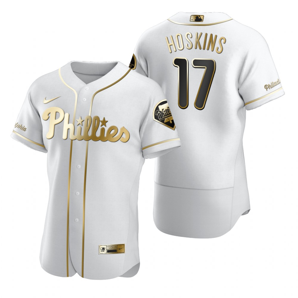 Philadelphia Phillies #17 Rhys Hoskins White Nike Men's Authentic Golden Edition MLB Jersey Philadelphia Phillies #17 Rhys Hoskins White Nike Men's Authentic Golden Edition MLB Jersey
