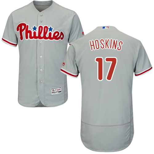 Phillies #17 Rhys Hoskins Grey Flexbase Authentic Collection Stitched MLB Jersey Phillies #17 Rhys Hoskins Grey Flexbase Authentic Collection Stitched MLB Jersey