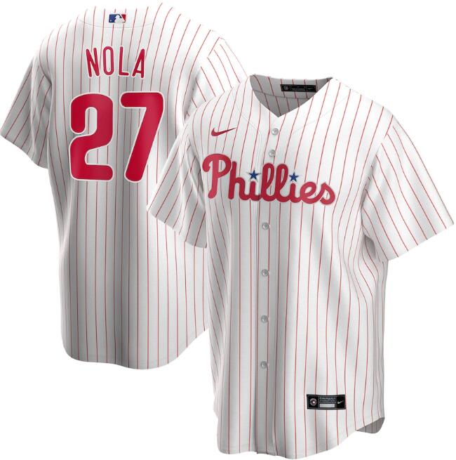 Men's Philadelphia Phillies #27 Aaron Nola White MLB Cool Base Stitched Jersey Men's Philadelphia Phillies #27 Aaron Nola White MLB Cool Base Stitched Jersey