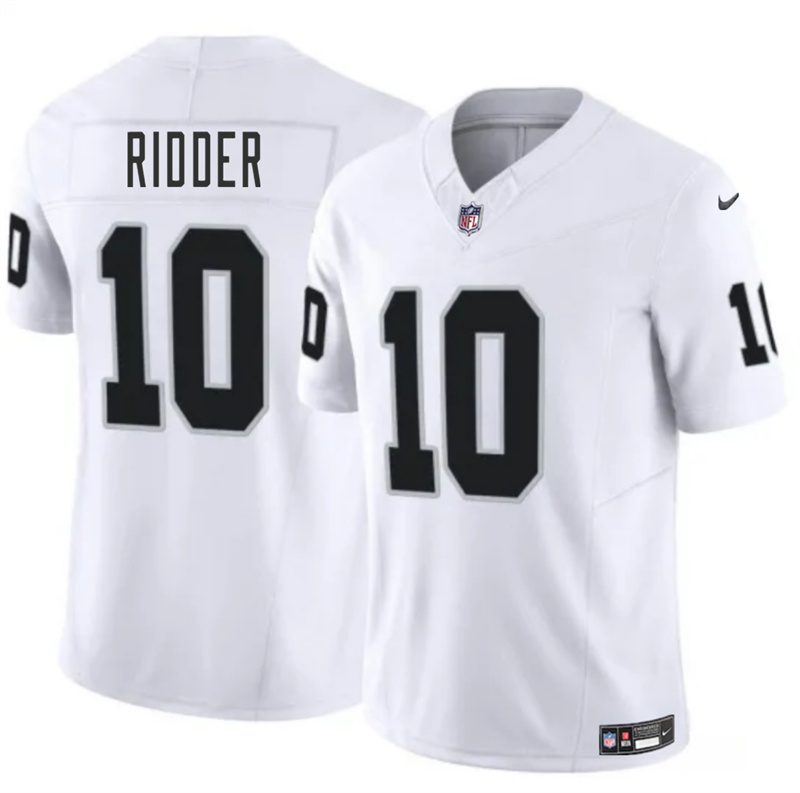 Men's Las Vegas Raiders #10 Desmond Ridder White 2024 F.U.S.E. Vapor Stitched Football Jersey Men's Las Vegas Raiders #10 Desmond Ridder White 2024 F.U.S.E. Vapor Stitched Football Jersey