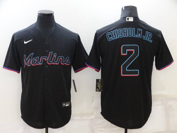 Men's Miami Marlins #2 Jazz Chisholm Black Cool Base Stitched Jersey Men's Miami Marlins #2 Jazz Chisholm Black Cool Base Stitched Jersey