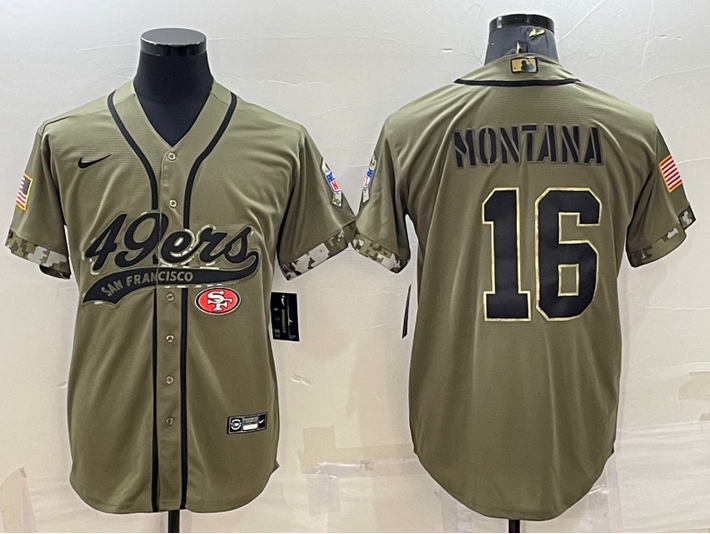 Men's San Francisco 49ers ACTIVE PLAYER Custom Army Baseball Jersey Men's San Francisco 49ers ACTIVE PLAYER Custom Army Baseball Jersey