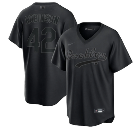 Men's Brooklyn Dodgers #42 Jackie Robinson Black Pitch Black Fashion Stitched Jersey Men's Brooklyn Dodgers #42 Jackie Robinson Black Pitch Black Fashion Stitched Jersey