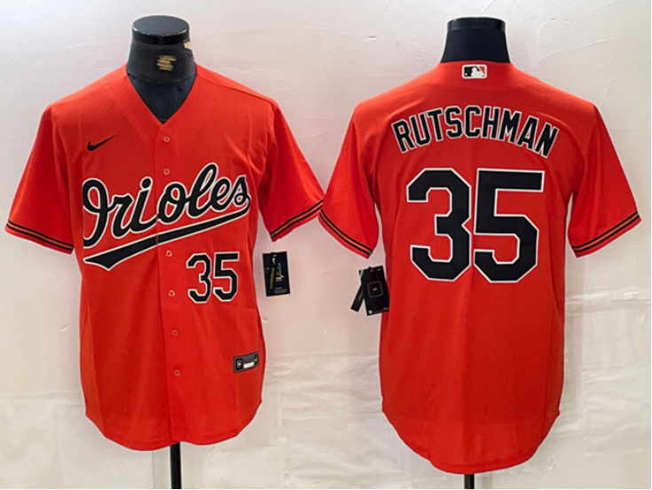 Men's Baltimore Orioles #35 Adley Rutschman Orange With Patch Cool Base Stitched Baseball Jersey Men's Baltimore Orioles #35 Adley Rutschman Orange With Patch Cool Base Stitched Baseball Jersey