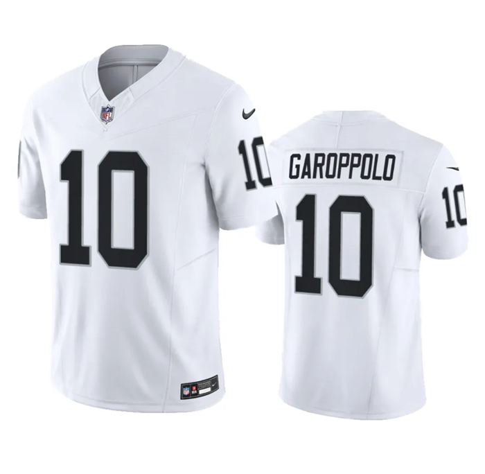 Men's Las Vegas Raiders #10 Jimmy Garoppolo White 2023 F.U.S.E Vapor Untouchable Stitched Football Jersey Men's Las Vegas Raiders #10 Jimmy Garoppolo White 2023 F.U.S.E Vapor Untouchable Stitched Football Jersey