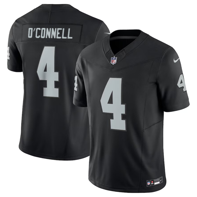 Men's Las Vegas Raiders #4 Aidan O'Connell Black 2023 F.U.S.E Vapor Untouchable Stitched Football Jersey Men's Las Vegas Raiders #4 Aidan O'Connell Black 2023 F.U.S.E Vapor Untouchable Stitched Football Jersey