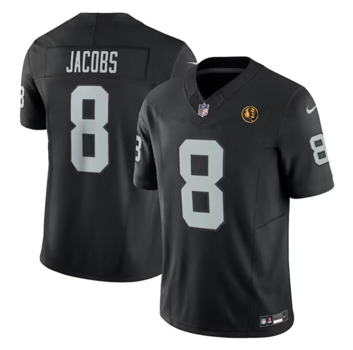 Men's Las Vegas Raiders #8 Josh Jacobs Black 2023 F.U.S.E. With John Madden Patch Vapor Limited Stitched Football Jersey Men's Las Vegas Raiders #8 Josh Jacobs Black 2023 F.U.S.E. With John Madden Patch Vapor Limited Stitched Football Jersey