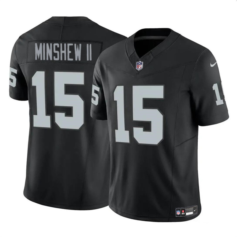 Men's Las Vegas Raiders #15 Gardner Minshew II Black 2024 F.U.S.E Stitched Football Jersey Men's Las Vegas Raiders #15 Gardner Minshew II Black 2024 F.U.S.E Stitched Football Jersey