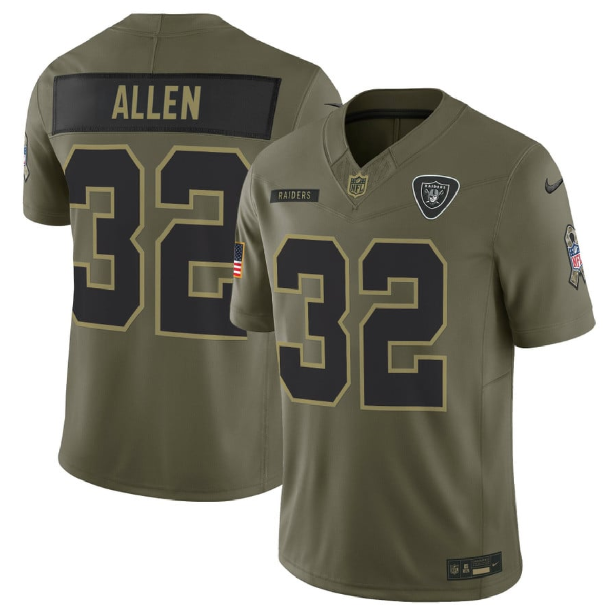 Men's Las Vegas Raiders #32 Marcus Allen Olive 2025 F.U.S.E. Salute to Service Limited Stitched Football Jersey Men's Las Vegas Raiders #32 Marcus Allen Olive 2025 F.U.S.E. Salute to Service Limited Stitched Football Jersey