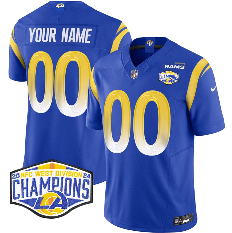 Men's Los Angeles Rams Active Player Custom Blue 2024 NFC West Champions F.U.S.E. Vapor Untouchable Stitched Football Jersey Men's Los Angeles Rams Active Player Custom Blue 2024 NFC West Champions F.U.S.E. Vapor Untouchable Stitched Football Jersey