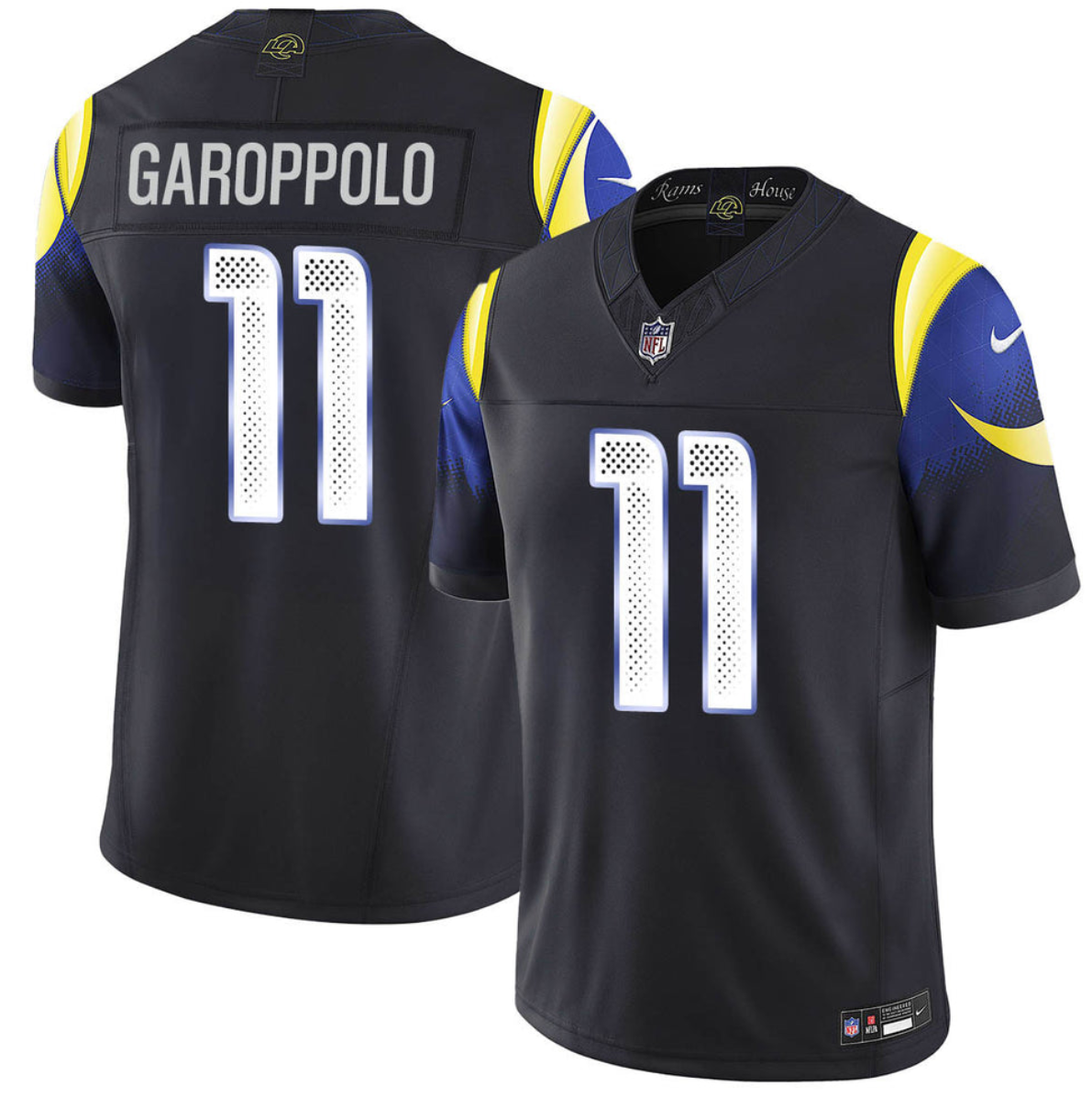 Men's Los Angeles Rams #11 Jimmy Garoppolo Black 2025 F.U.S.E. “Rivalries” Vapor Limited Stitched Football Jersey Men's Los Angeles Rams #11 Jimmy Garoppolo Black 2025 F.U.S.E. “Rivalries” Vapor Limited Stitched Football Jersey