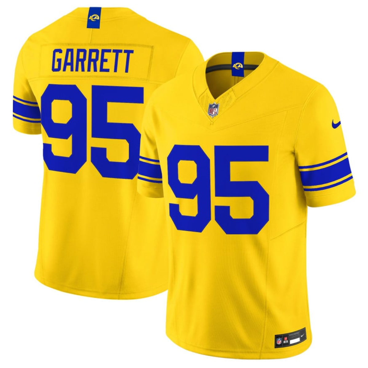 Men's Los Angeles Rams #95 Myles Garrett Gold Classic Sol 2026 F.U.S.E. Vapor Limited Stitched Football Jersey