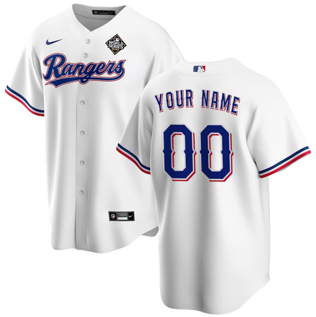 Men's Texas Rangers Customized White 2023 World Series Cool Base Stitched Jersey Men's Texas Rangers Customized White 2023 World Series Cool Base Stitched Jersey