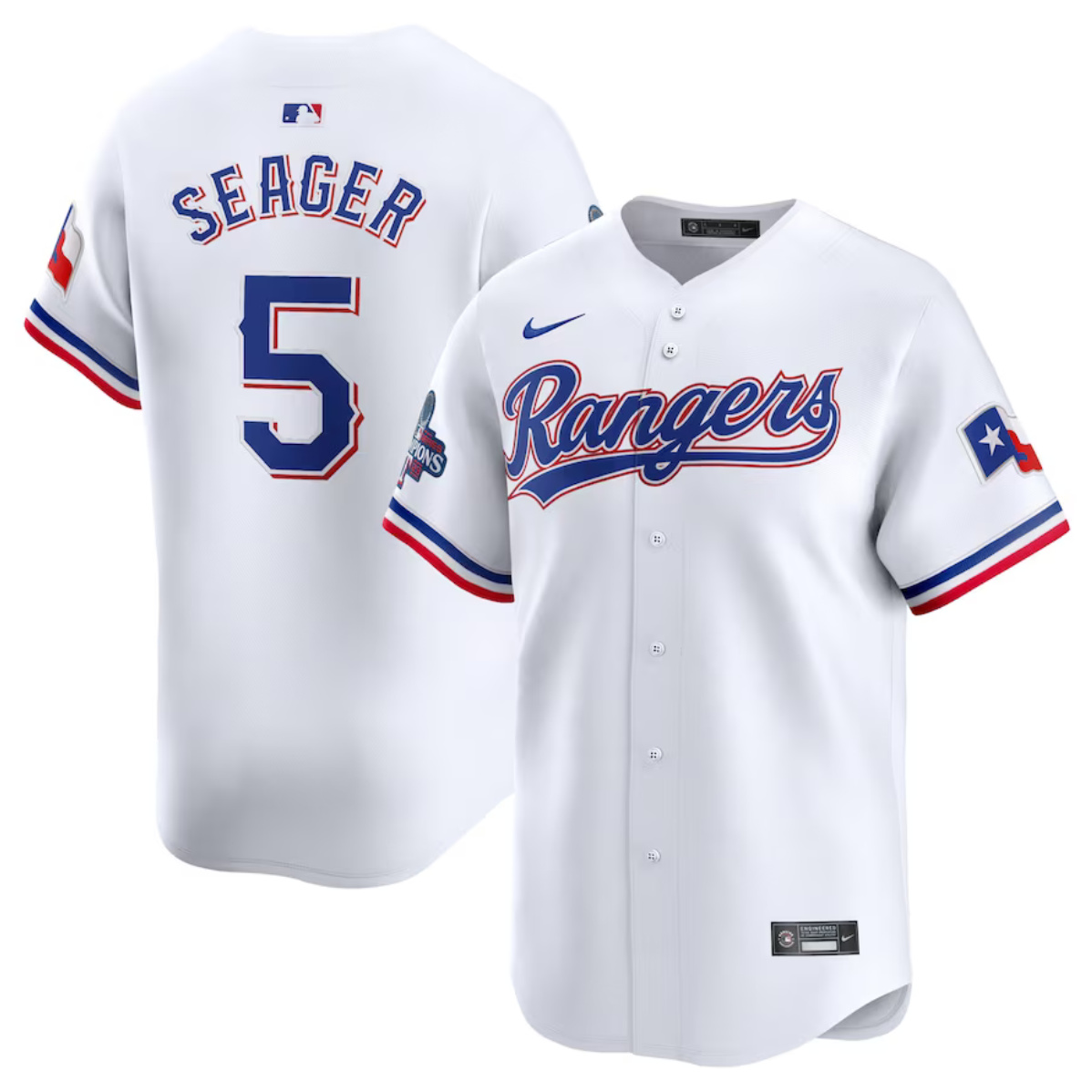 Men's Texas Rangers #5 Corey Seager White 2023 World Series Champions Stitched Baseball Jersey Men's Texas Rangers #5 Corey Seager White 2023 World Series Champions Stitched Baseball Jersey