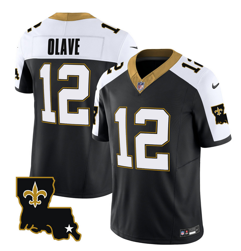 Men's New Orleans Saints #12 Chris Olave Black White 2023 F.U.S.E. 1987 Legacy Vapor Stitched Jersey