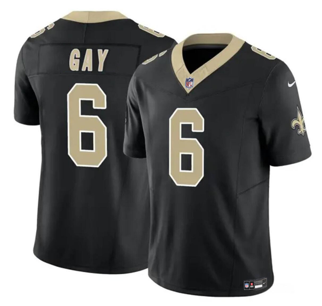 Men's New Orleans Saints #6 Willie Gay Black 2023 F.U.S.E. Vapor Limited Stitched Football Jersey Men's New Orleans Saints #6 Willie Gay Black 2023 F.U.S.E. Vapor Limited Stitched Football Jersey