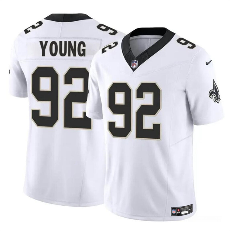 Men's New Orleans Saints #92 Chase Young White 2023 F.U.S.E Vapor Limited Stitched Football Jersey Men's New Orleans Saints #92 Chase Young White 2023 F.U.S.E Vapor Limited Stitched Football Jersey