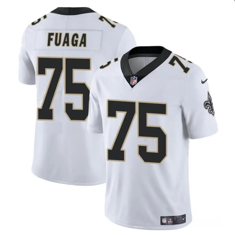 Men's New Orleans Saints #75 Taliese Fuaga White 2024 Draft Vapor Limited Stitched Football Jersey Men's New Orleans Saints #75 Taliese Fuaga White 2024 Draft Vapor Limited Stitched Football Jersey