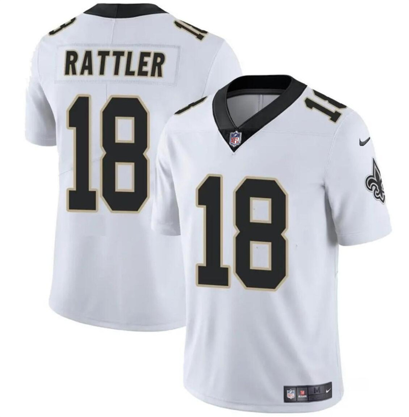 Men's New Orleans Saints #18 Spencer Rattler White Vapor Limited Stitched Football Jersey Men's New Orleans Saints #18 Spencer Rattler White Vapor Limited Stitched Football Jersey
