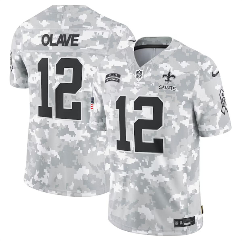 Men's New Orleans Saints #12 Chris Olave 2024 F.U.S.E Arctic Camo Salute to Service Limited Stitched Football Jersey Men's New Orleans Saints #12 Chris Olave 2024 F.U.S.E Arctic Camo Salute to Service Limited Stitched Football Jersey