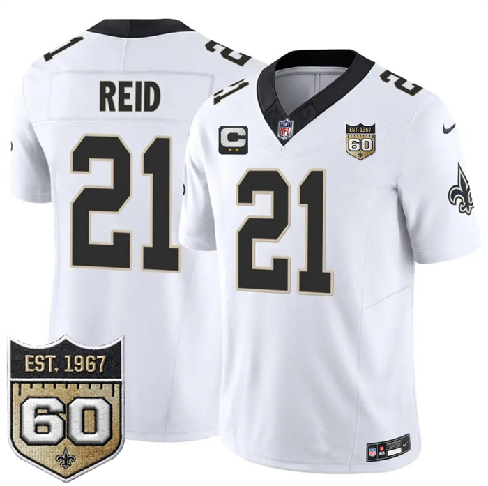 Men's New Orleans Saints #21 Justin Reid White 2026 F.U.S.E With 2-Star C Patch And 60th Anniversary Patch Vapor Limited Football Stitched Jersey
