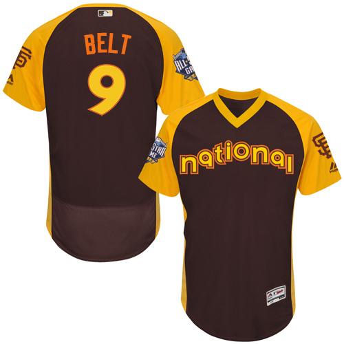 Giants #9 Brandon Belt Brown Flexbase Authentic Collection 2016 All-Star National League Stitched MLB Jersey Giants #9 Brandon Belt Brown Flexbase Authentic Collection 2016 All-Star National League Stitched MLB Jersey