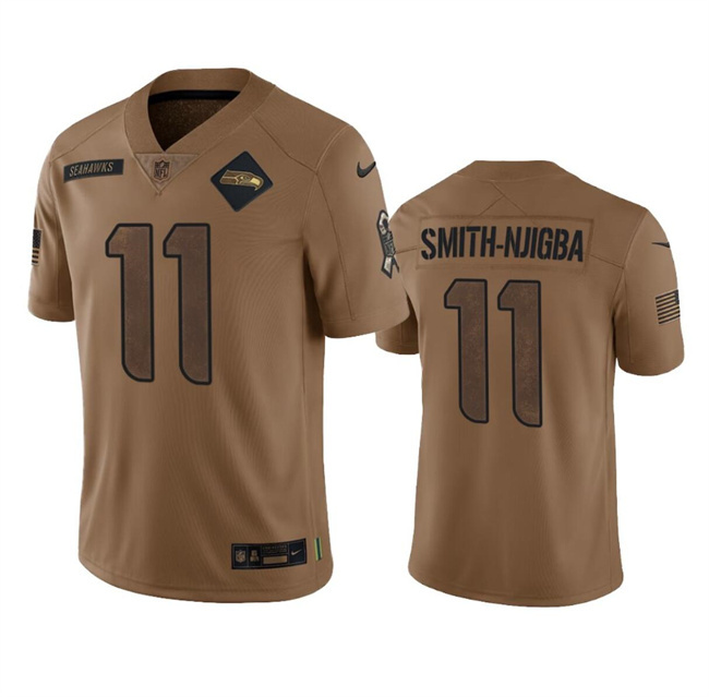 Men's Seattle Seahawks #11 Jaxon Smith-Njigba 2023 Brown Salute To Service Limited Stitched Football Jersey Men's Seattle Seahawks #11 Jaxon Smith-Njigba 2023 Brown Salute To Service Limited Stitched Football Jersey