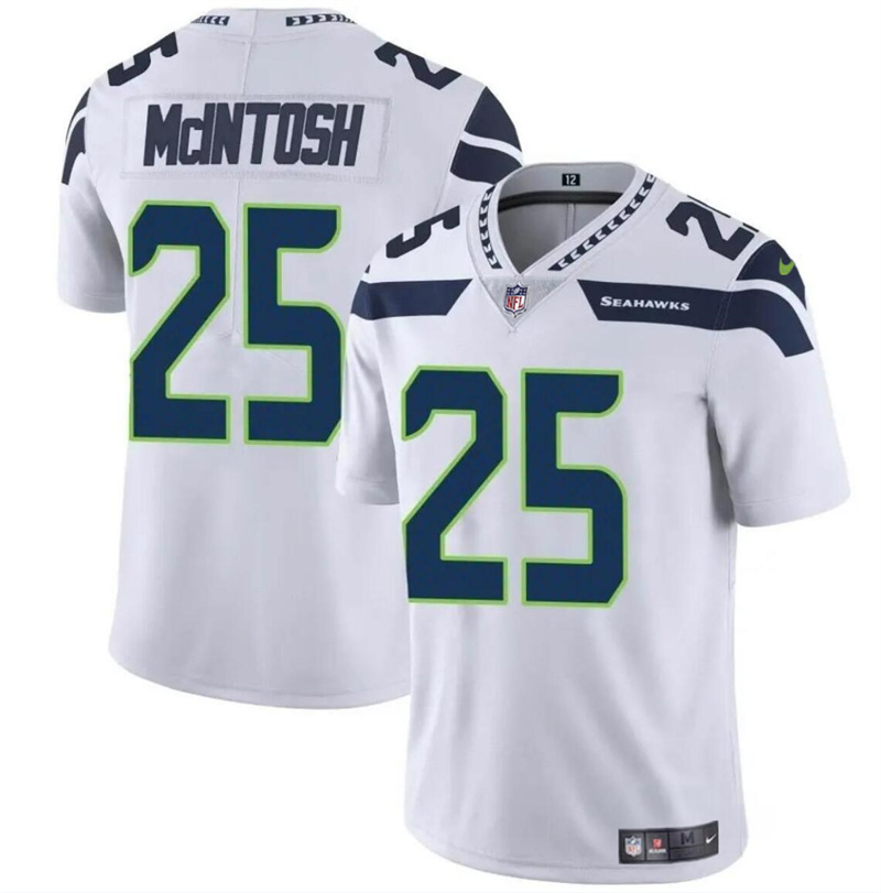 Men's Seattle Seahawks #25 Kenny McIntosh White Vapor Limited Stitched Football Jersey Men's Seattle Seahawks #25 Kenny McIntosh White Vapor Limited Stitched Football Jersey