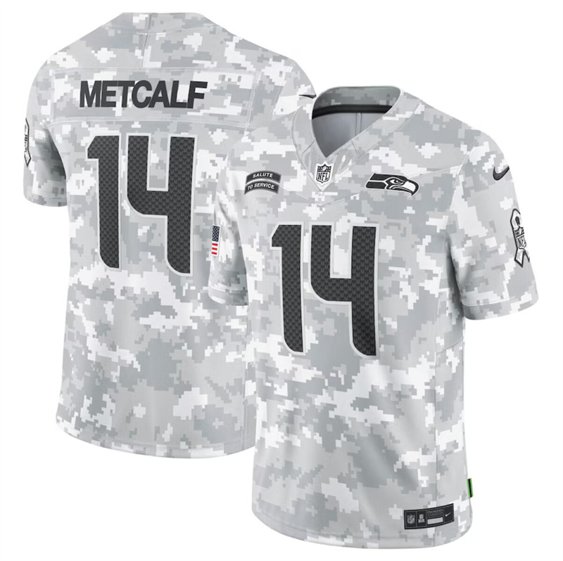Men's Seattle Seahawks #14 DK Metcalf 2024 F.U.S.E Arctic Camo Salute to Service Limited Stitched Football Jersey Men's Seattle Seahawks #14 DK Metcalf 2024 F.U.S.E Arctic Camo Salute to Service Limited Stitched Football Jersey