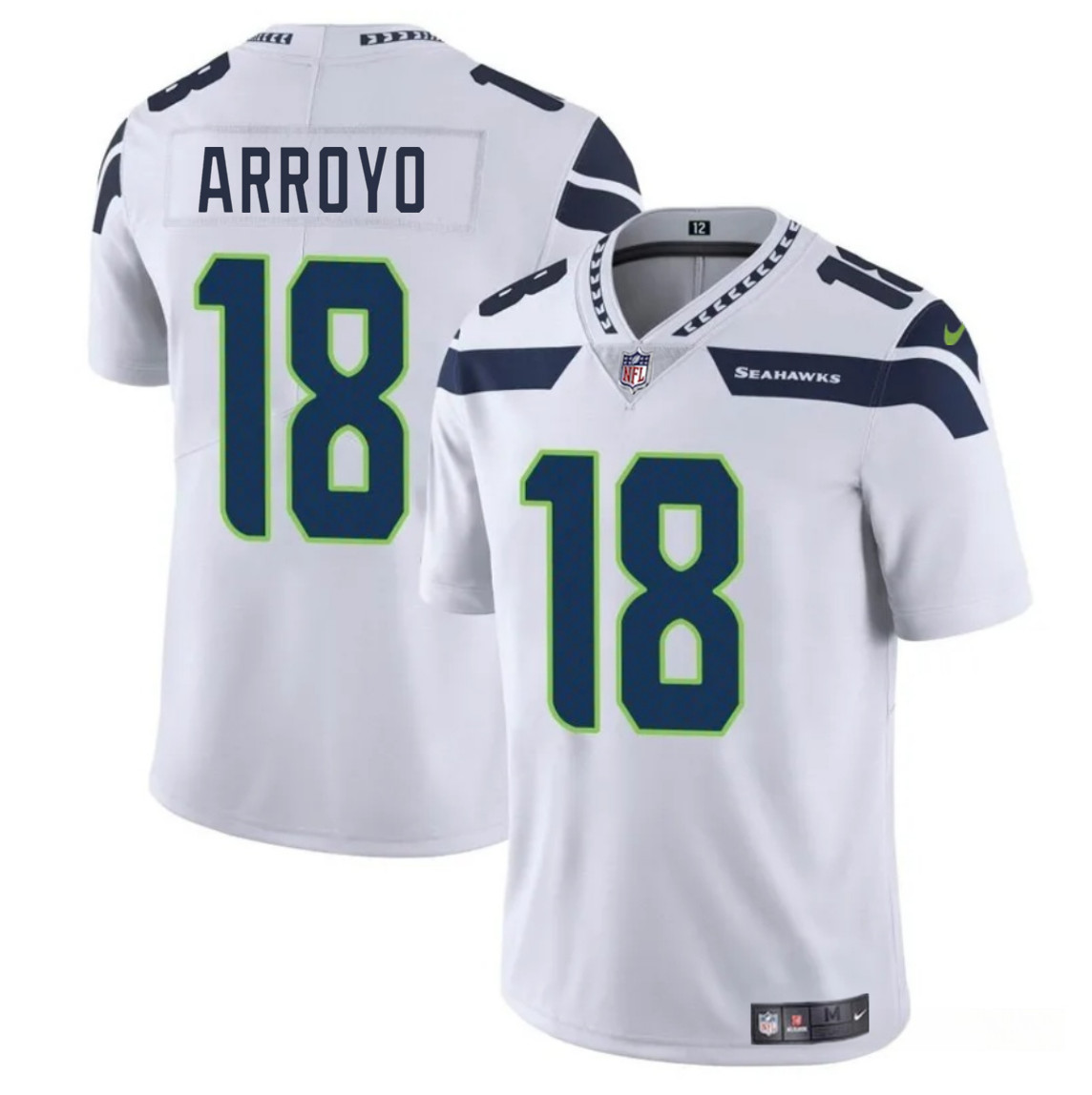 Men's Seattle Seahawks #18 Elijah Arroyo White 2025 Draft Vapor Limited Stitched Football Jersey Men's Seattle Seahawks #18 Elijah Arroyo White 2025 Draft Vapor Limited Stitched Football Jersey
