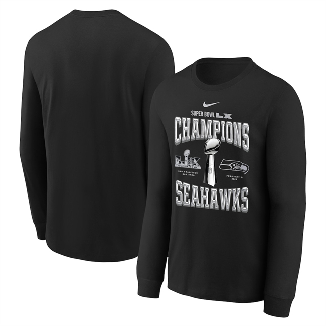 Men's Seattle Seahawks Black Super Bowl LX Champions Locker Room Trophy Collection Long Sleeve T-Shirt Men's Seattle Seahawks Black Super Bowl LX Champions Locker Room Trophy Collection Long Sleeve T-Shirt