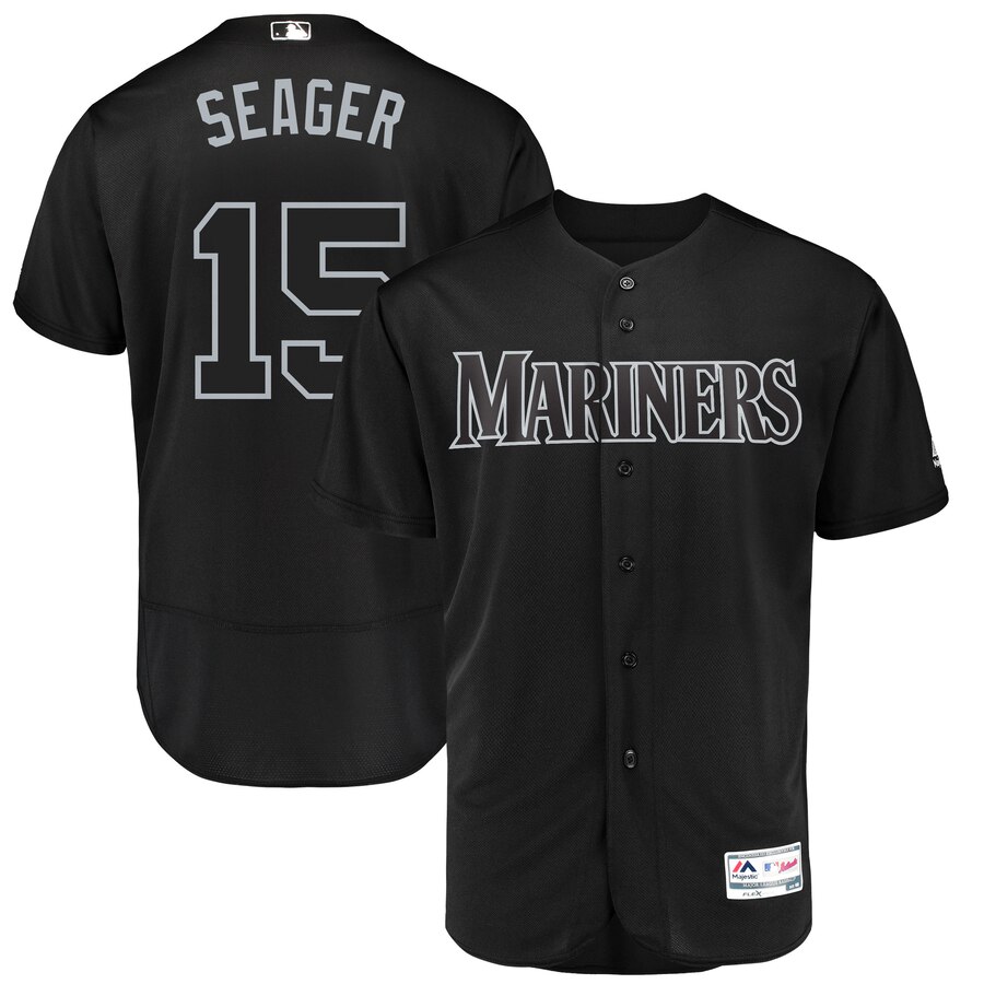 Seattle Mariners #15 Kyle Seager Seager Majestic 2019 Players' Weekend Flex Base Authentic Player Jersey Black Seattle Mariners #15 Kyle Seager Seager Majestic 2019 Players' Weekend Flex Base Authentic Player Jersey Black