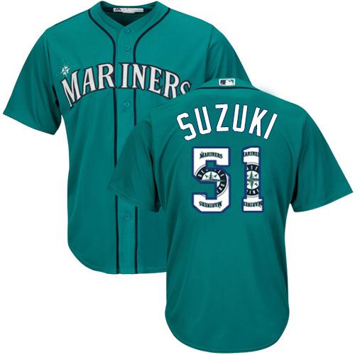 Mariners #51 Ichiro Suzuki Green Team Logo Fashion Stitched MLB Jersey Mariners #51 Ichiro Suzuki Green Team Logo Fashion Stitched MLB Jersey