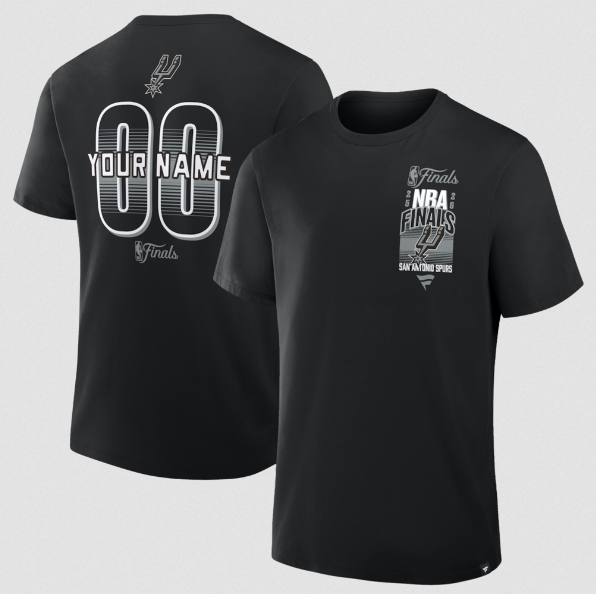 Men's San Antonio Spurs Active Player Custom Black 2026 Finals Custom Name & Number T-Shirt Men's San Antonio Spurs Active Player Custom Black 2026 Finals Custom Name & Number T-Shirt