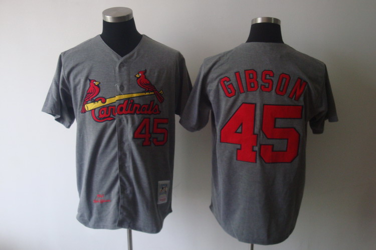 Mitchell And Ness 1967 Cardinals #45 Bob Gibson Grey Stitched Throwback MLB Jersey Mitchell And Ness 1967 Cardinals #45 Bob Gibson Grey Stitched Throwback MLB Jersey