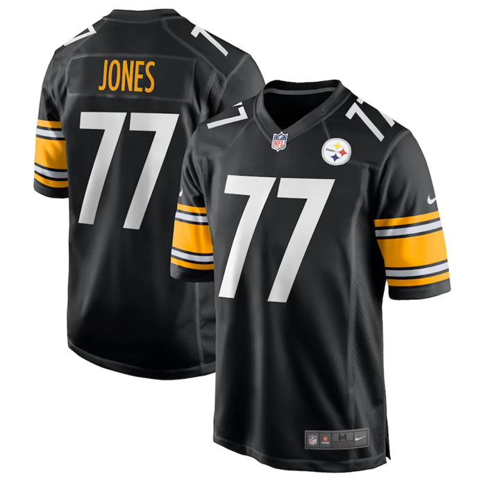 Men's Pittsburgh Steelers #77 Broderick Jones Black Stitched Game Jersey Men's Pittsburgh Steelers #77 Broderick Jones Black Stitched Game Jersey