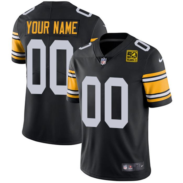 Men's Pittsburgh Steelers Active Player Custom Black 2023 Color Rush 50th Anniversary Vapor Untouchable Limited Jersey Men's Pittsburgh Steelers Active Player Custom Black 2023 Color Rush 50th Anniversary Vapor Untouchable Limited Jersey
