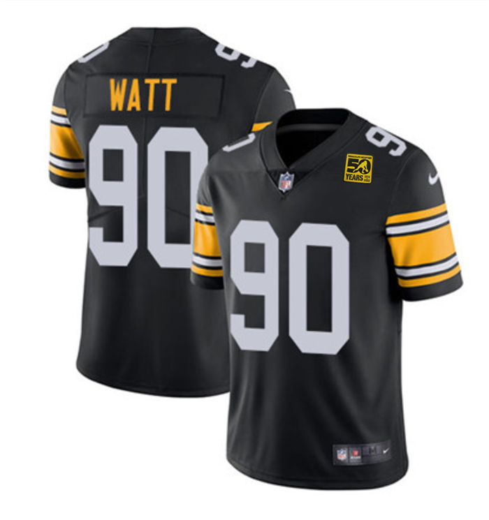 Men's Pittsburgh Steelers #90 T.J. Watt Black 2023 50th Anniversary Vapor Untouchable Limited Jersey Men's Pittsburgh Steelers #90 T.J. Watt Black 2023 50th Anniversary Vapor Untouchable Limited Jersey