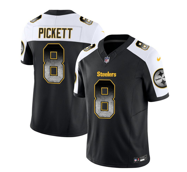 Men's Pittsburgh Steelers #8 Kenny Pickett Black/White 2023 F.U.S.E. Smoke Vapor Untouchable Limited Stitched Jersey Men's Pittsburgh Steelers #8 Kenny Pickett Black/White 2023 F.U.S.E. Smoke Vapor Untouchable Limited Stitched Jersey